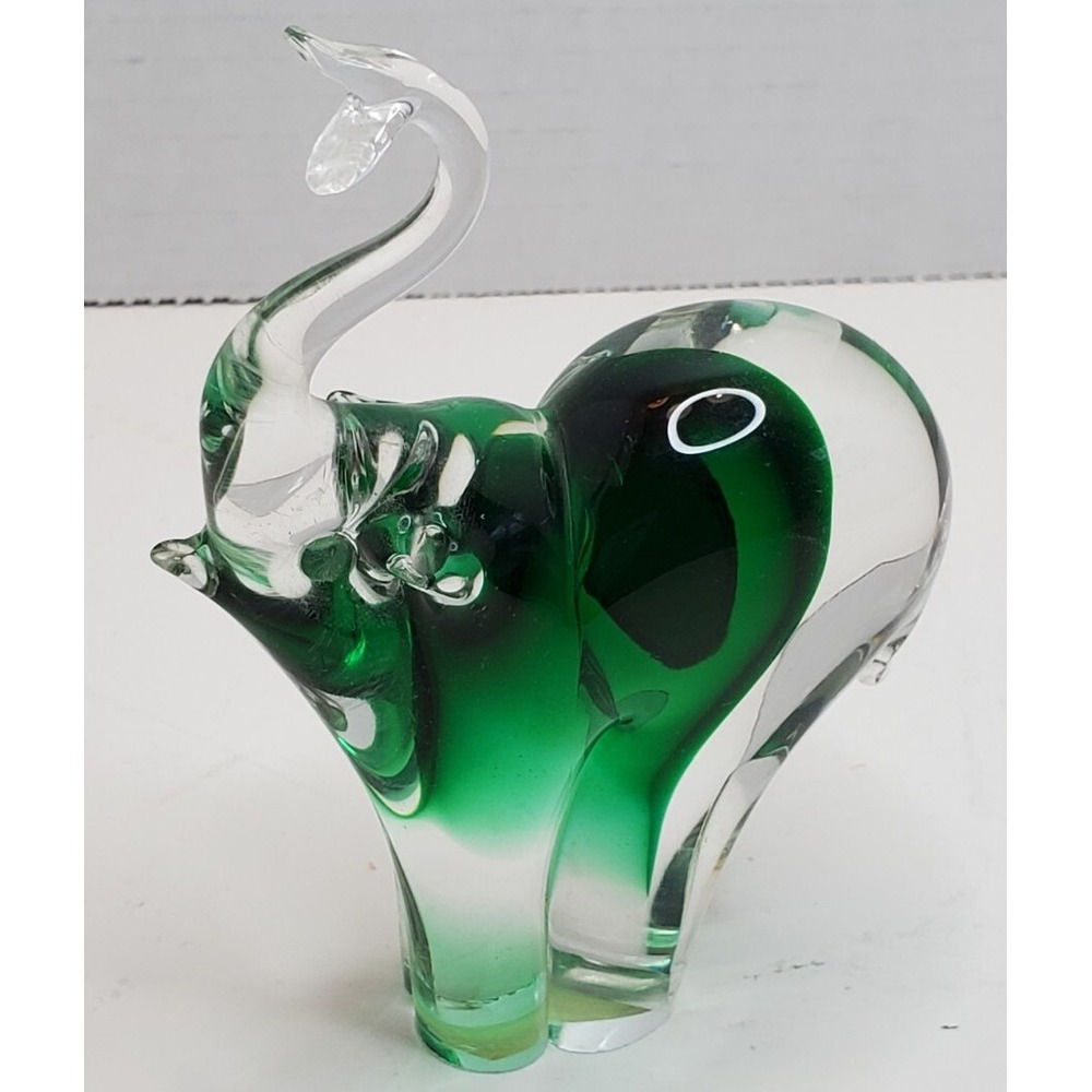 Vintage Murano Sm Art Glass Green  Elephant figurine 3 1/2" long,  4 3/4" high.